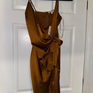 Elegant Brown Satin Dress